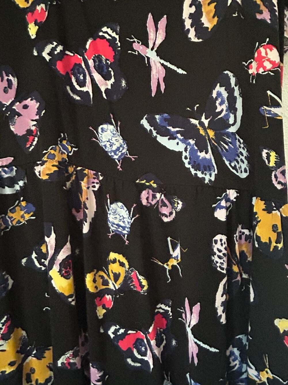 Old Navy V-Neck Tiered Mini Dress Black Butterfly & Insect Print, Large - Picture 2 of 8